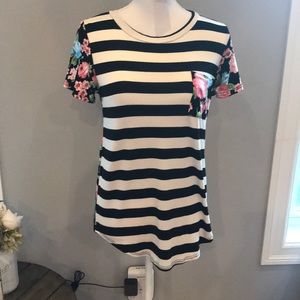 Striped t-shirt with floral contrast